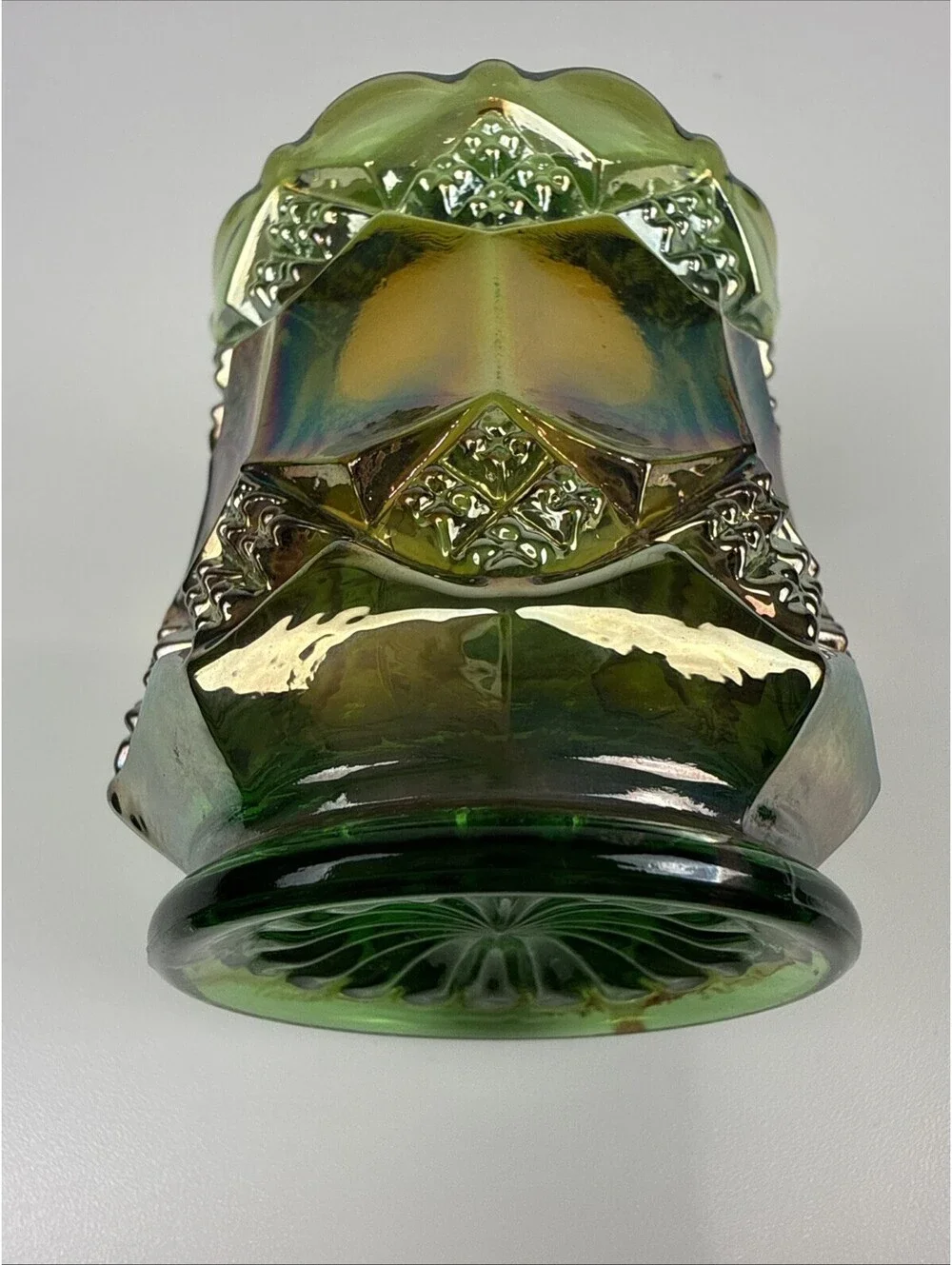 Imperial Green Carnival Glass 3 In 1 Three in One Toothpick Holder Vintage